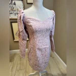 NWOT NAKED WARDROBE Pink Lace Puff Sleeve Mini Dress